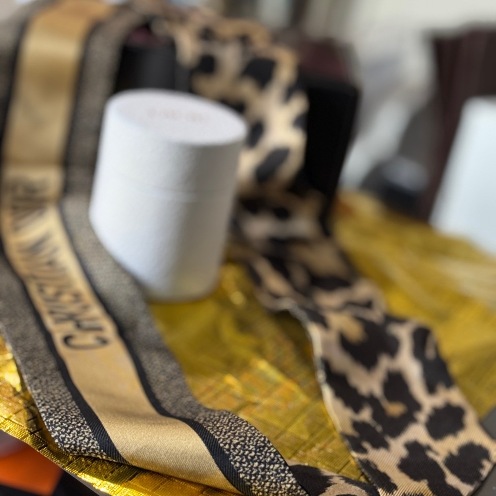 Dior Black and Gold Scarf cheetah animal print Authentic